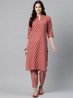 Readiprint - Womens Cotton Printed Straight Kurta with Trouser (Set of 2)