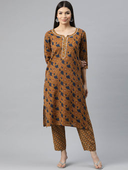 Readiprint - Straight Style Cotton Rust Color Kurta and Pant (Set of 2)