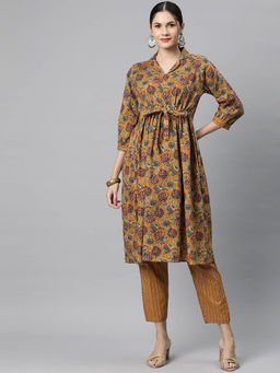 Readiprint - Womens Cotton Floral Anarkali Kurta with Trouser (Set of 2)