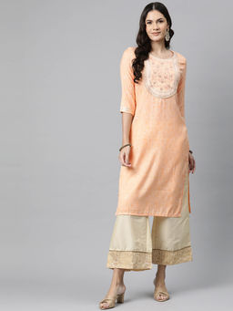 Readiprint - Straight Style Rayon Peach Color Kurta