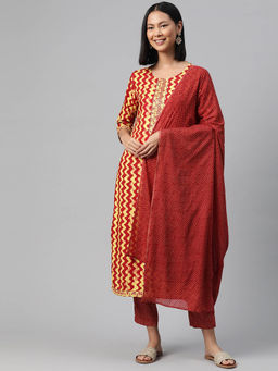 Readiprint - Straight Style Rayon Red Color Kurta and Pant with Dupatta (Set of 3)