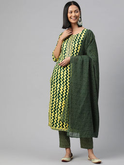 Readiprint - Straight Style Rayon Green Color Kurta and Pant with Dupatta (Set of 3)