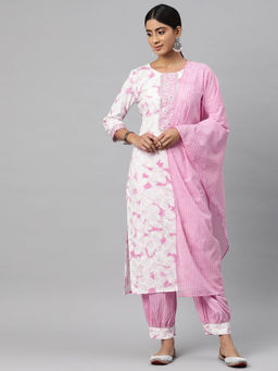Readiprint - Straight Cotton Pink Color Kurta and Haram Salwar with Dupatta (Set of 3)
