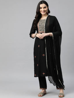 Readiprint - Straight Style Rayon Black Color Kurta and Pant with Dupatta (Set of 3)
