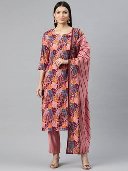 Readiprint - Straight Style Silk Peach Color Kurta and Pant with Dupatta (Set of 3)