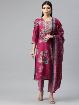 Readiprint - Straight Style Silk Pink Color Kurta and Pant with Dupatta (Set of 3)