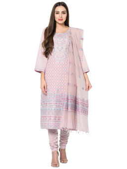 Safaa - Lilac Cotton Jacquard Kani Unstitched Kurta And Salwar With Dupatta (Set of 3)