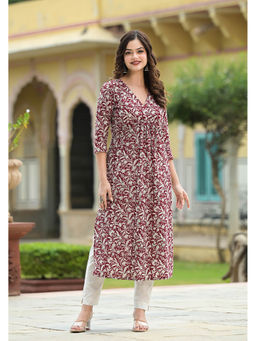 Jaipuri Adaah - Raina Maroon Jaal Print Cotton Straight Kurta