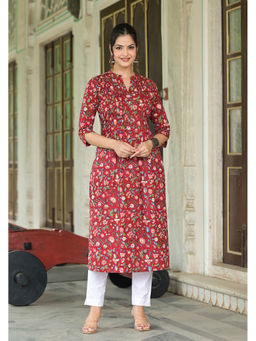 Jaipuri Adaah - Reeti Red Hand Block Print Cotton Straight Kurta