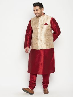 Vastramay - Men Maroon Silk Blend Jacket Kurta Churidar