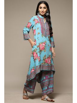 Biba - Women Turquoise Printed Rayon Palazzo (Set of 2)