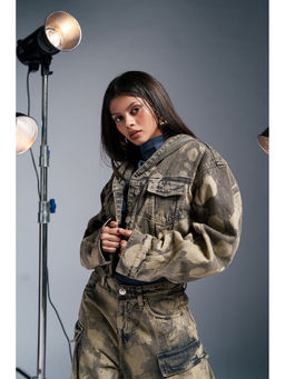 FREAKINS - Camoclipse Cropped Denim Jacket