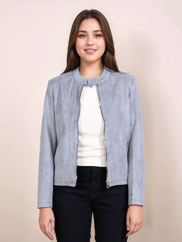 Zink London - Women Grey Solid Straight Fit Jacket