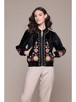 Label Ritu Kumar - Black Tressa Velvet Bomber Jacket