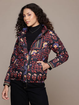Label Ritu Kumar - Black Floral Asher Puffer Jacket