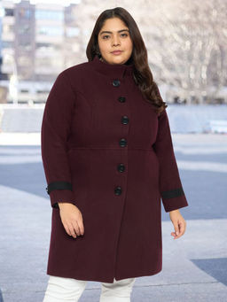 Martini - Maroon Plus Size Woolen Women Winter Coat