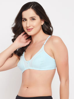 Clovia - Cotton Spandex Solid Non-Padded Full Cup Wire Free Everyday Bra - Light Blue