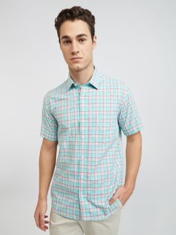 ColorPlus - Tailored Fit Checkered Blue Shirt