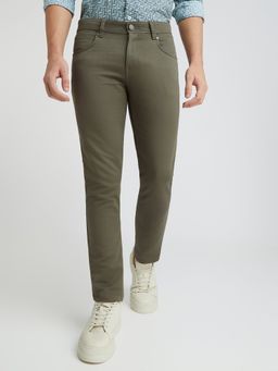 ColorPlus - Comfortable Fit Solid Olive Casual Trouser