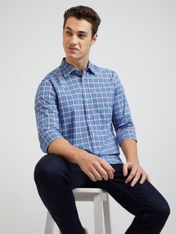 ColorPlus - Tailored Fit Checks Dark Blue Casual Shirt