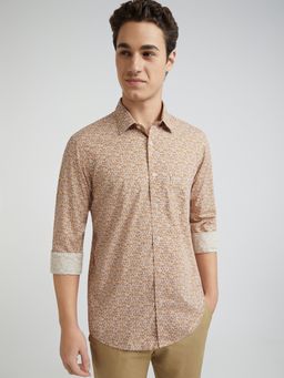 ColorPlus - Men Regular Fit Cotton Floral Beige Casual Shirt