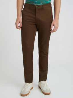 ColorPlus - Regular Fit Solid Dark Brown Casual Trouser