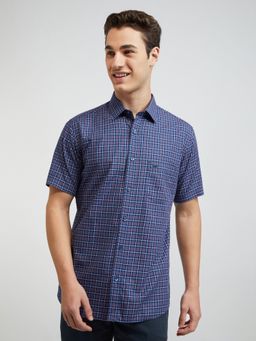 ColorPlus - Regular Fit Casual Shirt Half Sleeves Collar Neck Checks Navy Blue & Purple