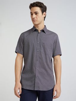 ColorPlus - Regular Fit Casual Shirt Half Sleeves Collar Neck Printed Grey