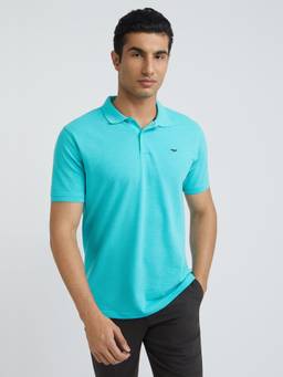 Park Avenue - Blue Slim Fit Solid Polo T-Shirt
