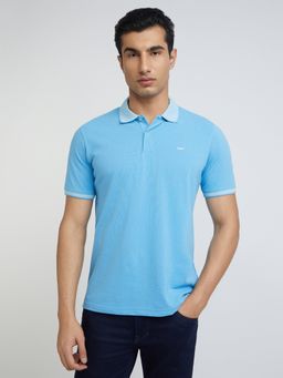 Park Avenue - Blue Slim Fit Solid Polo T-Shirt