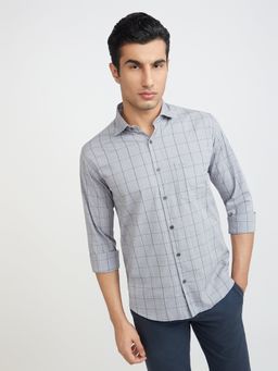 Park Avenue - Grey Slim Fit Checkered Shirt