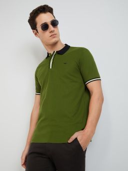 Park Avenue - Slim Fit Solid Green T-Shirt