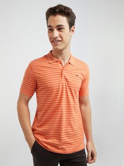 Park Avenue - Slim Fit Stripes Orange T-Shirt