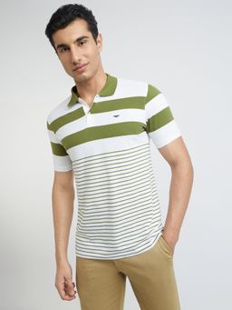 Park Avenue - Slim Fit Stripe Green T-Shirt