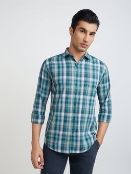 Park Avenue - Slim Fit Checkered Green Formal Shirt
