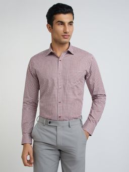 Park Avenue - Slim Fit Checkered Maroon Formal Shirt