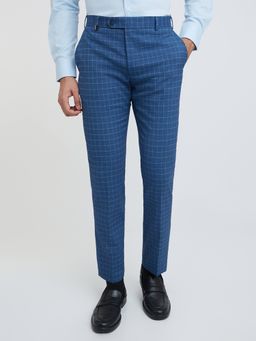 Park Avenue - Super Slim Fit Checkered Blue Formal Trouser