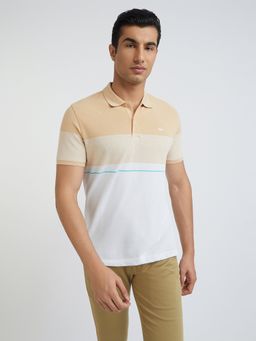 Park Avenue - Slim Fit Stripe Fawn Cream Polo T Shirt