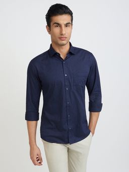 Park Avenue - Slim Fit Polka Dots Navy Blue Casual Shirt