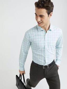 Park Avenue - Slim Fit Checkered Petrol Green Formal Shirt
