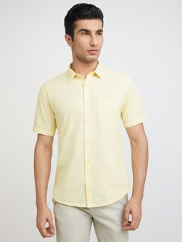 Park Avenue - Slim Fit Self Design Light Yellow Shirt