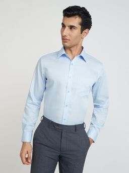 Park Avenue - Men Regular Fit Cotton Solid Blue Formal Shirt