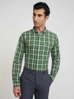 Park Avenue - Men Slim Fit Cotton Checks Green Casual Shirt