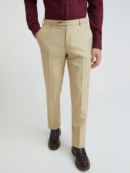 Park Avenue - Regular Fit Striped Dark Fawn Formal Trouser