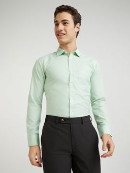 Park Avenue - Slim Fit Formal Shirt Full Sleeves Collar Neck Solid Green