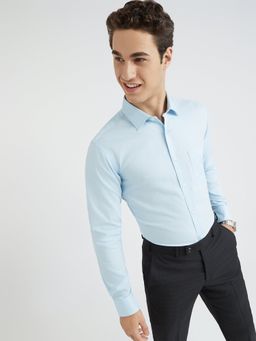 Park Avenue - Slim Fit Formal Shirt Full Sleeves Collar Neck Textured Blue