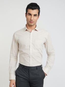 Park Avenue - Slim Fit Formal Shirt Full Sleeves Collar Neck Checks Beige