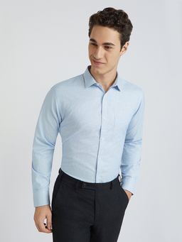 Park Avenue - Slim Fit Formal Shirt Full Sleeves Collar Neck Textured Blue