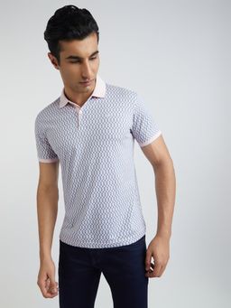 Park Avenue - Slim Fit Geometric Printed Medium Pink Polo T-Shirt