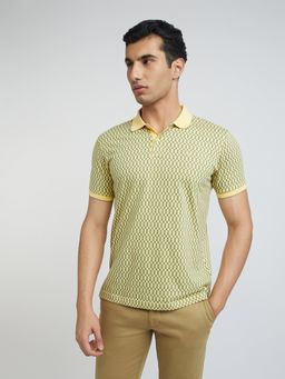 Park Avenue - Slim Fit Geometric Printed Medium Yellow Polo T-Shirt